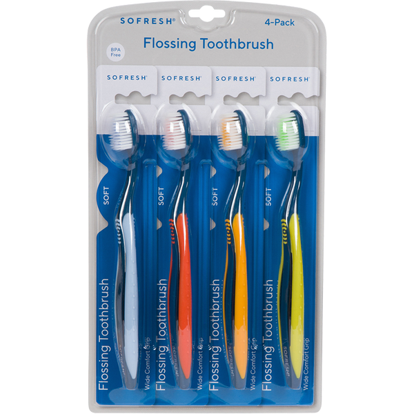 Adult Flossing Toothbrush - Wide Grip 4-Pack